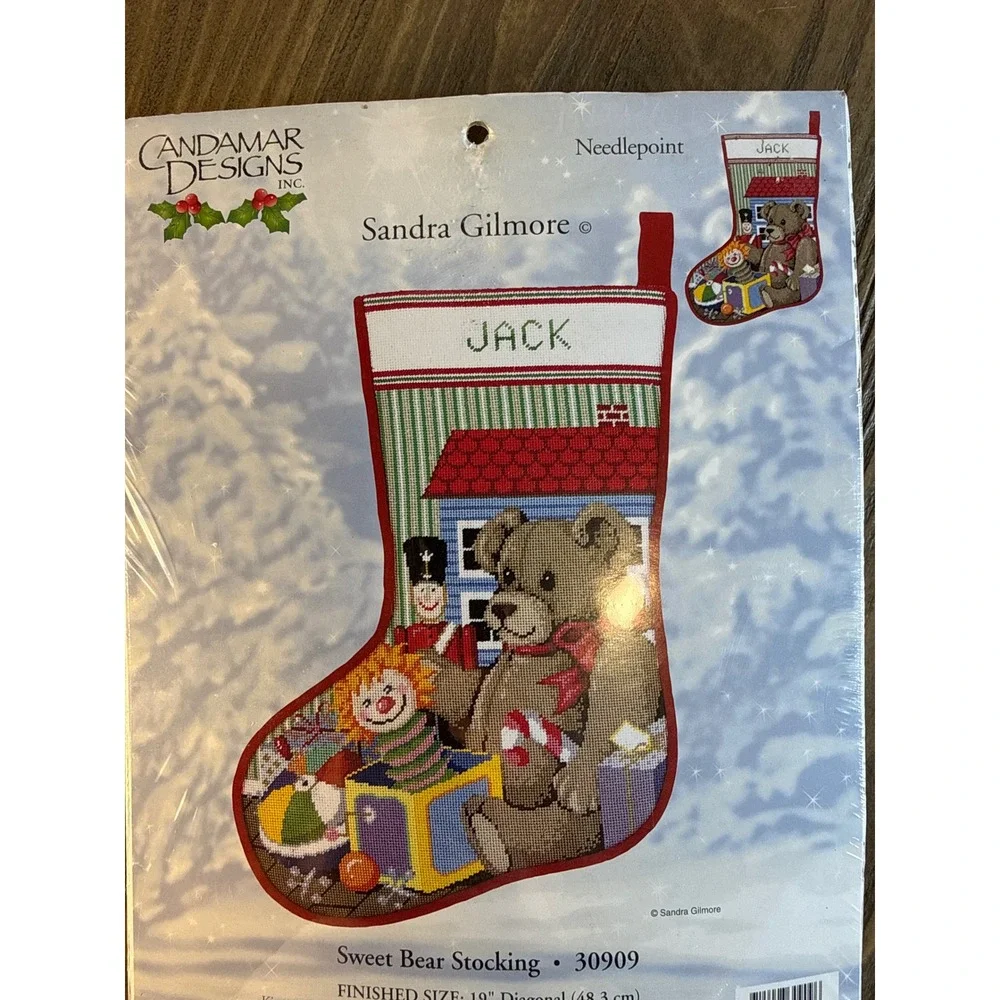 Christmas Holiday Candamar Designs Needlepoint Stocking Kit New Sweet Bear 18